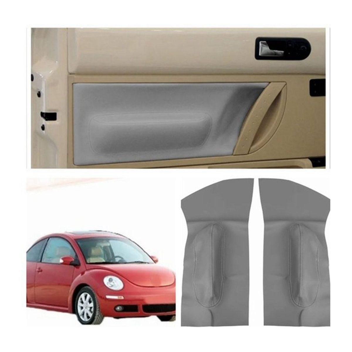2 Stück Auto-Mikrofaser-Leder-Armlehnenverkleidung für VW Beetle 1998-2010, Innenverkleidung Grau - Bild 1