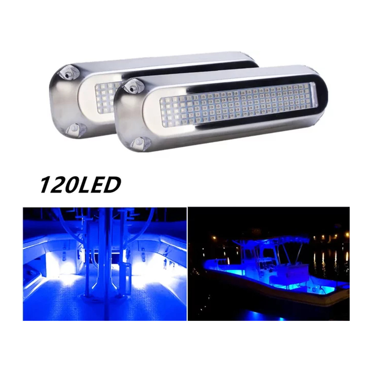2 Stück Blaue Yacht Unterwasserleuchten aus Edelstahl mit 120 LED für Boote und Pontons IP68 - Bild 1