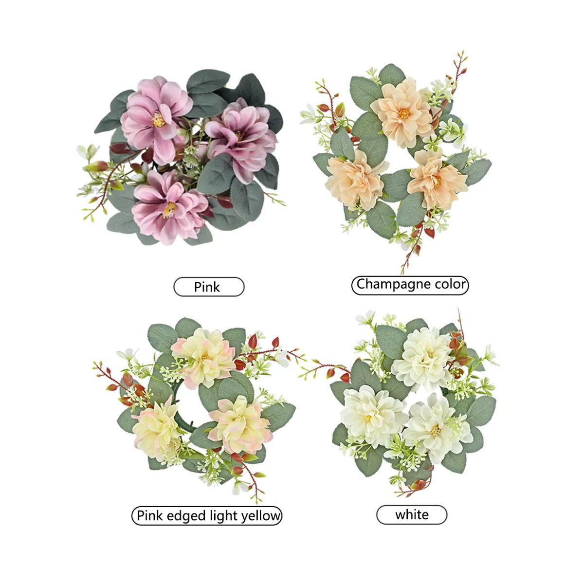 2 Stück Florale Kerzenringe mit künstlichen Dahlien in Gelb und Mehrfarbig für Teelichter - Bild 2