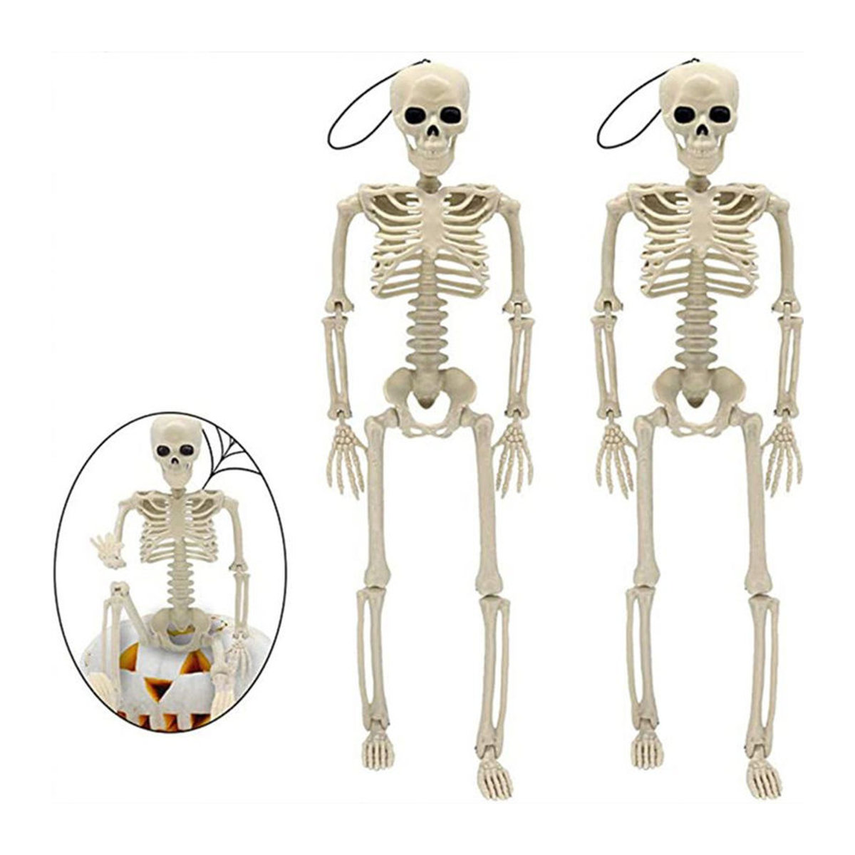 2 Stück Halloween Skelett Dekorationen mit beweglichen Gelenken aus Kunststoff in Weiß und Beige - Bild 2