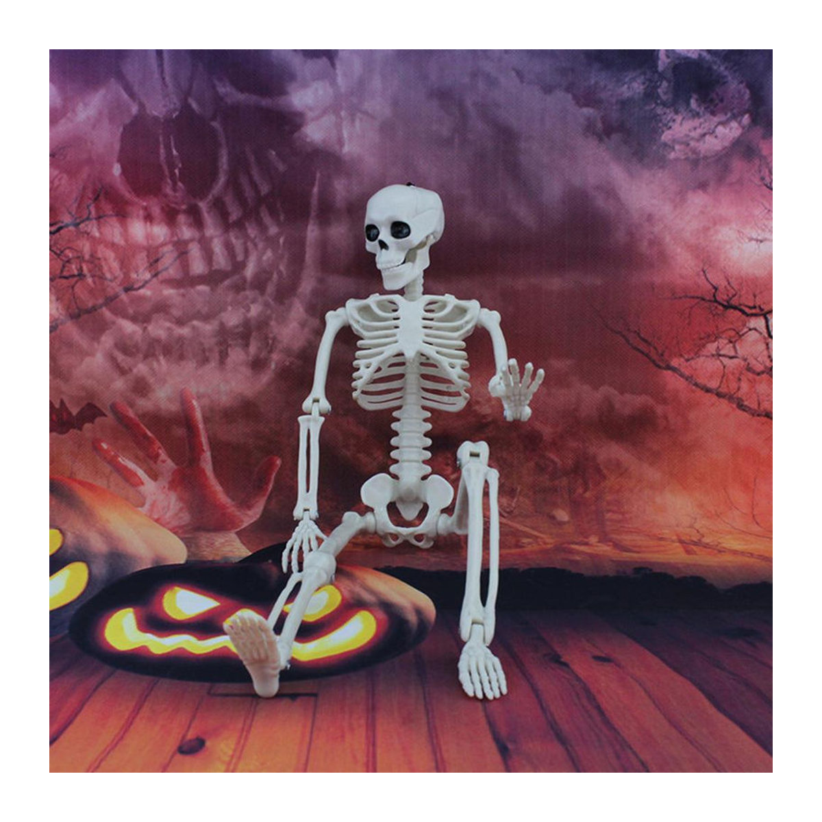 2 Stück Halloween Skelett Dekorationen mit beweglichen Gelenken aus Kunststoff in Weiß und Beige - Bild 4