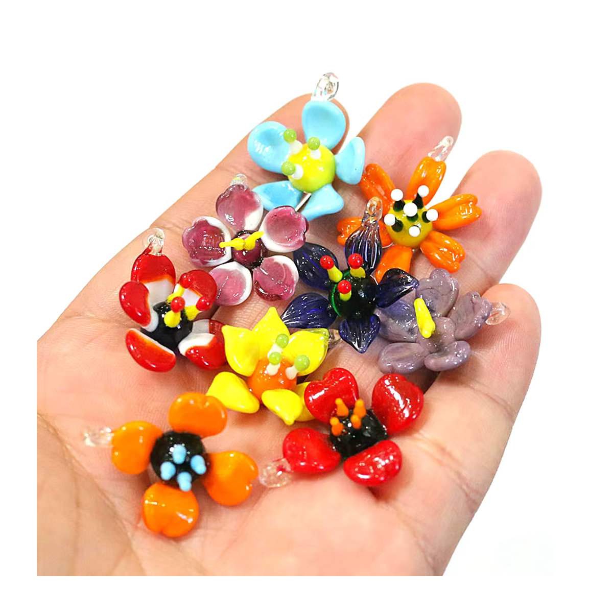 2 Stück JSSMTLP Miniatur Glasblumen Anhänger mehrfarbig als - Bild 3