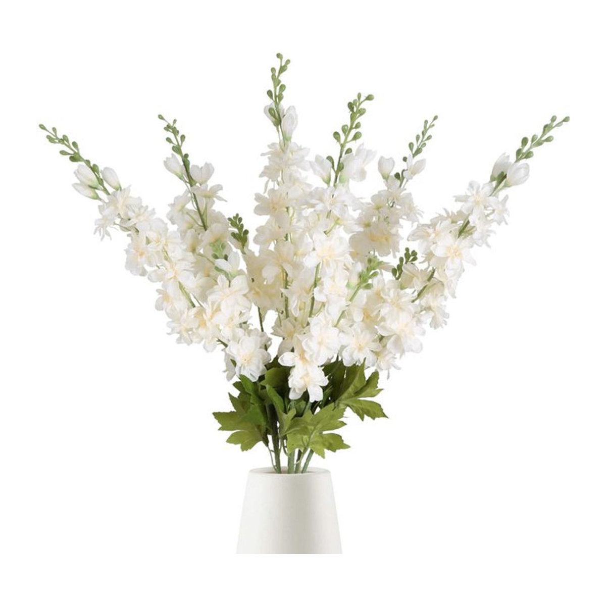 2 Stück künstliche Delphinium-Blumen mit langem Stiel in Weiß von smvp zur Dekoration für hohe Vasen und Hochzeiten - Bild 1
