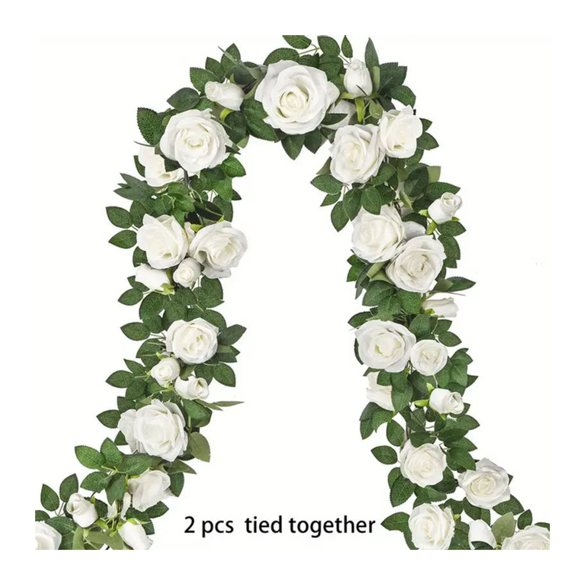 2 Stück künstliche Girlande mit weißen Rosen und Efeu in Weiß und Grün für Hochzeiten und Weihnachtsdekoration, Länge: 220 cm - Bild 1