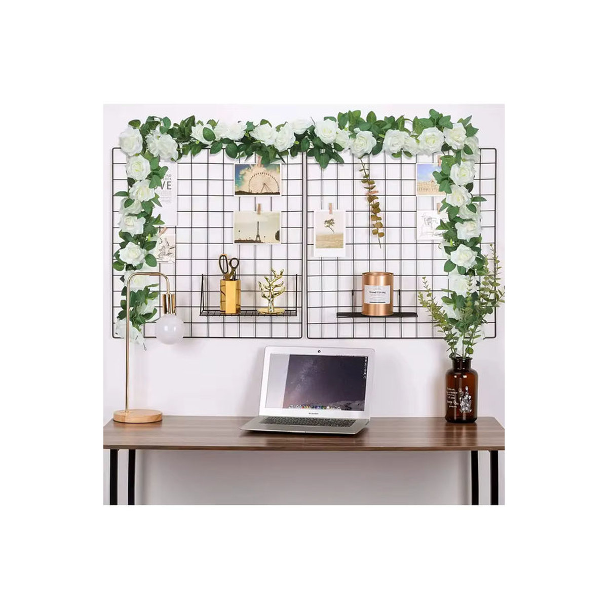 2 Stück künstliche Girlande mit weißen Rosen und Efeu in Weiß und Grün für Hochzeiten und Weihnachtsdekoration, Länge: 220 cm - Bild 6
