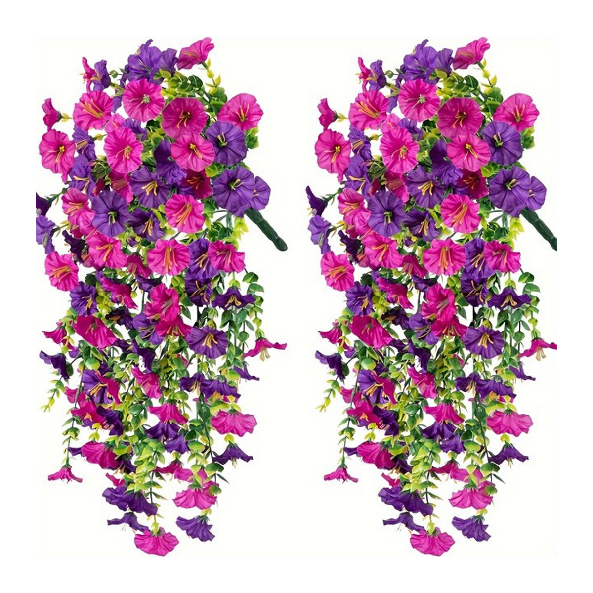 2 Stück künstliche Hängeblumen aus Rattan in Rot und Mehrfarbig, UV-beständige hängende Pflanzen für Garten, Hochzeit und Outdoor-Dekoration - Bild 1