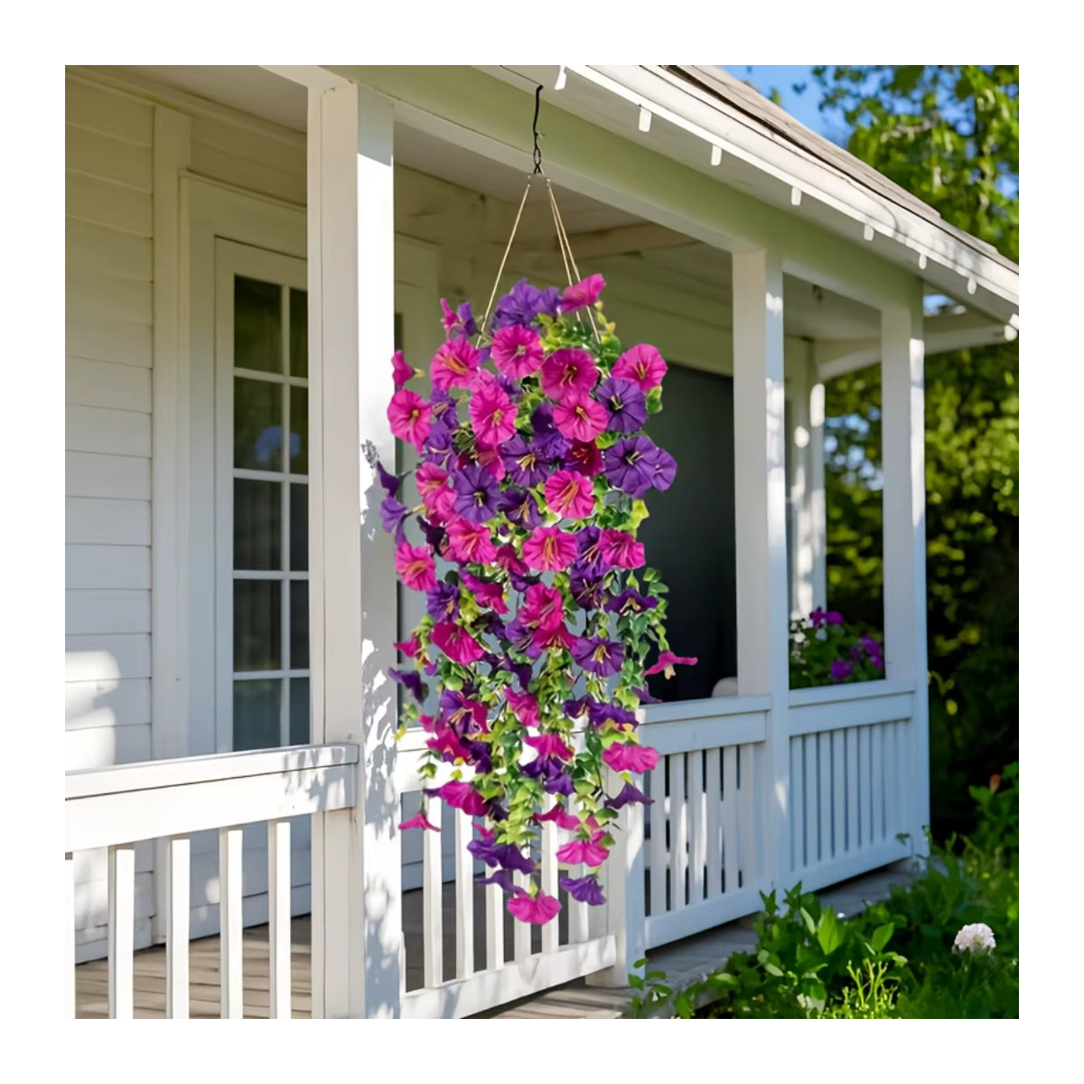 2 Stück künstliche Hängeblumen aus Rattan in Rot und Mehrfarbig, UV-beständige hängende Pflanzen für Garten, Hochzeit und Outdoor-Dekoration - Bild 3