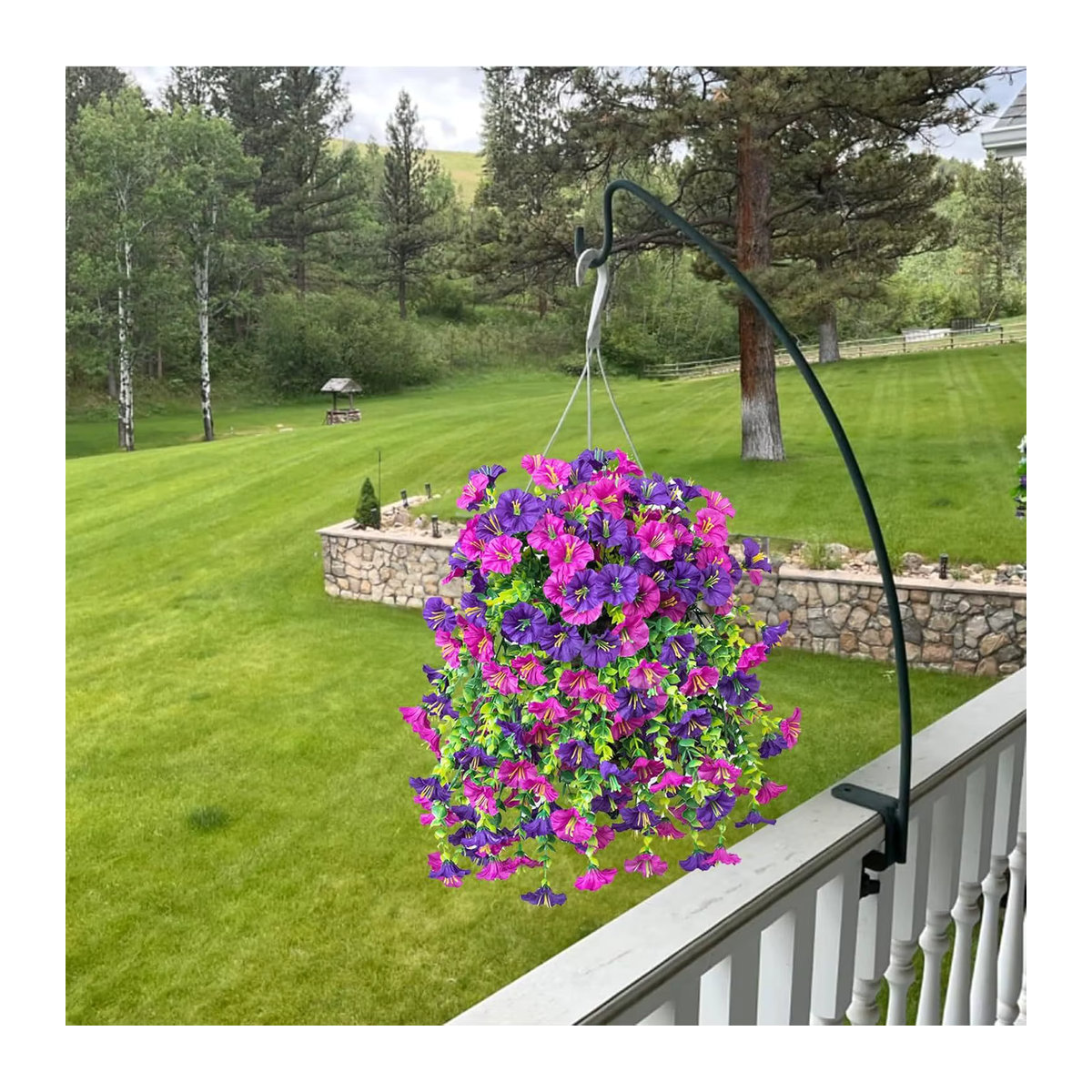 2 Stück künstliche Hängeblumen aus Rattan in Rot und Mehrfarbig, UV-beständige hängende Pflanzen für Garten, Hochzeit und Outdoor-Dekoration - Bild 4