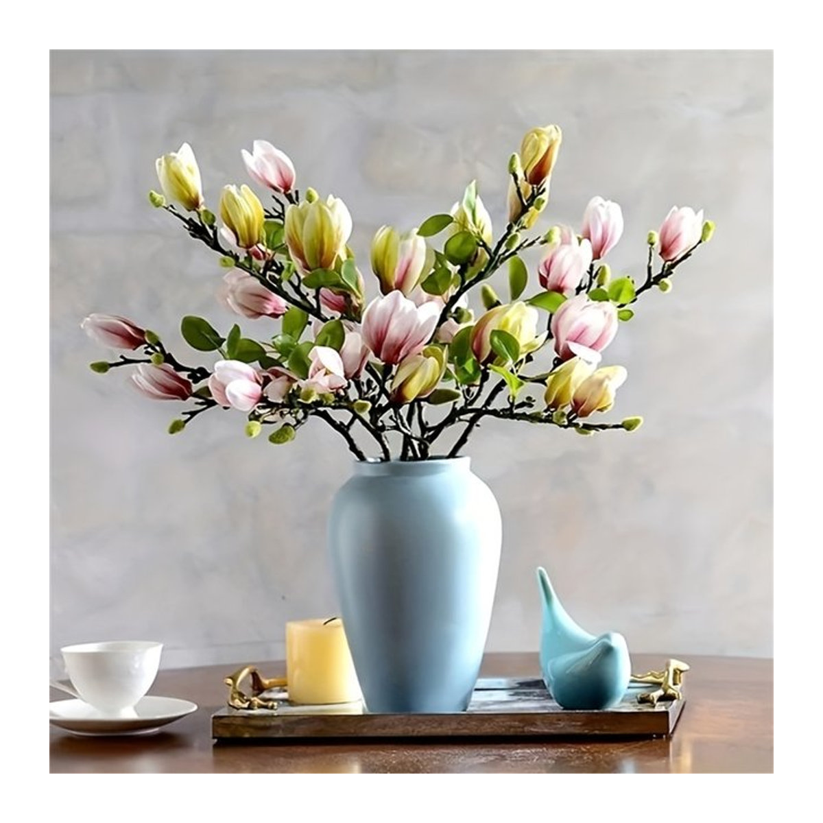 2 Stück künstliche Magnolienblüten in Lila und Weiß als florale Desktop-Dekoration - Bild 1