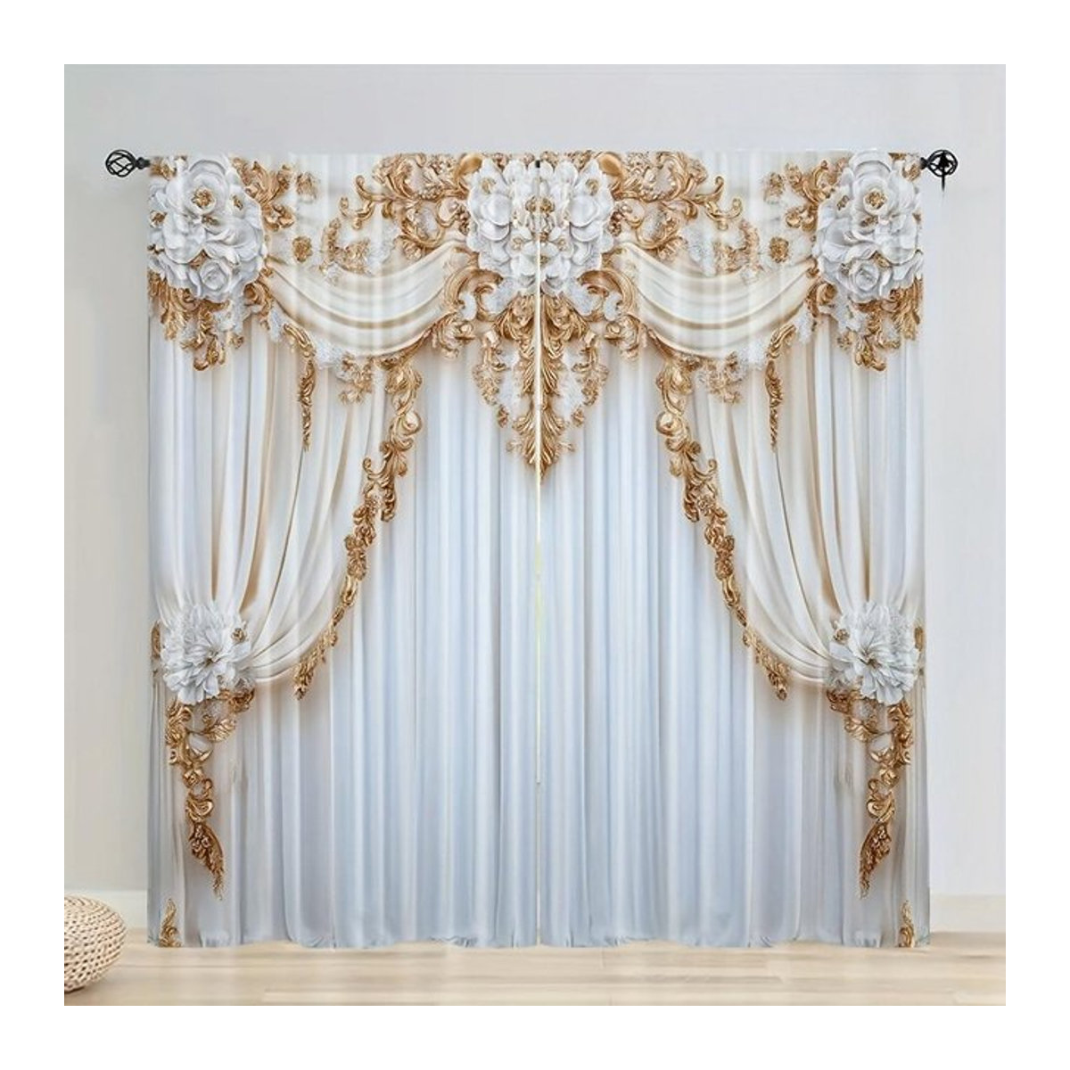 2 Stück Luxus Vorhänge im europäischen Design für Schlafzimmer, Wohnzimmer und Büro, Weiß, B: 110 cm, H: 185 cm - Bild 1
