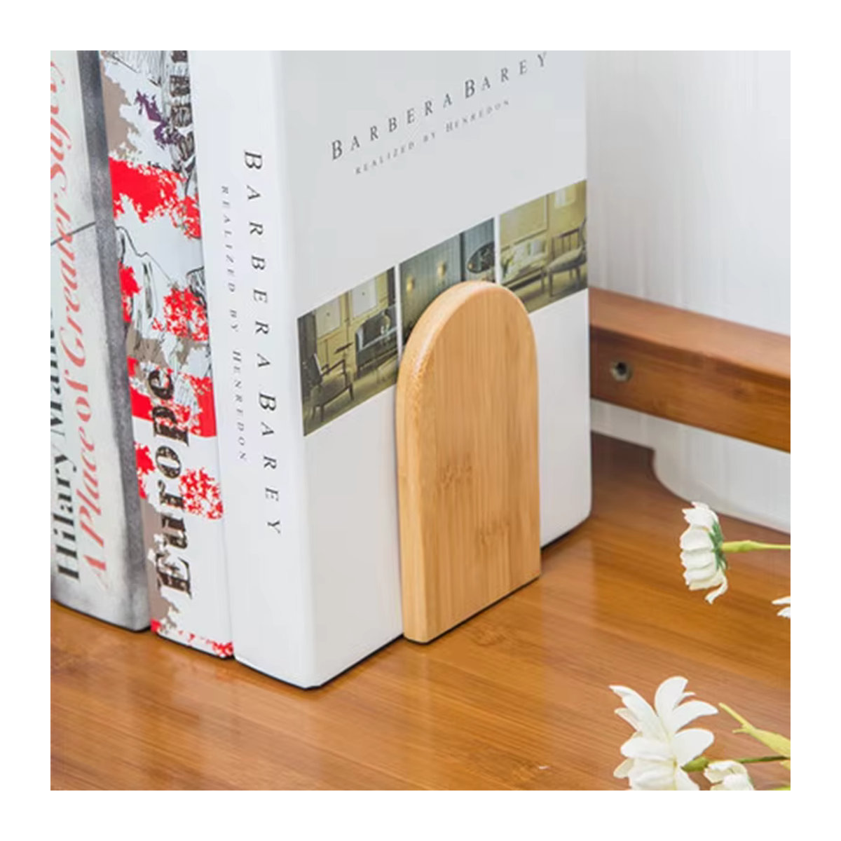 2 Stück Natur Bambus Desktop Organizer Buchstützen in Braun - Bild 2