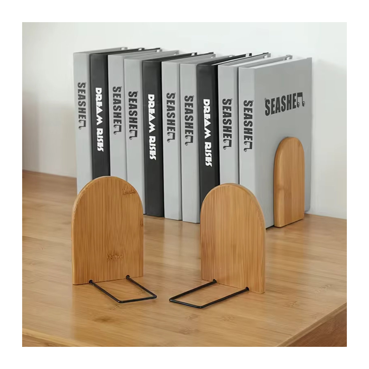 2 Stück Natur Bambus Desktop Organizer Buchstützen in Braun - Bild 3