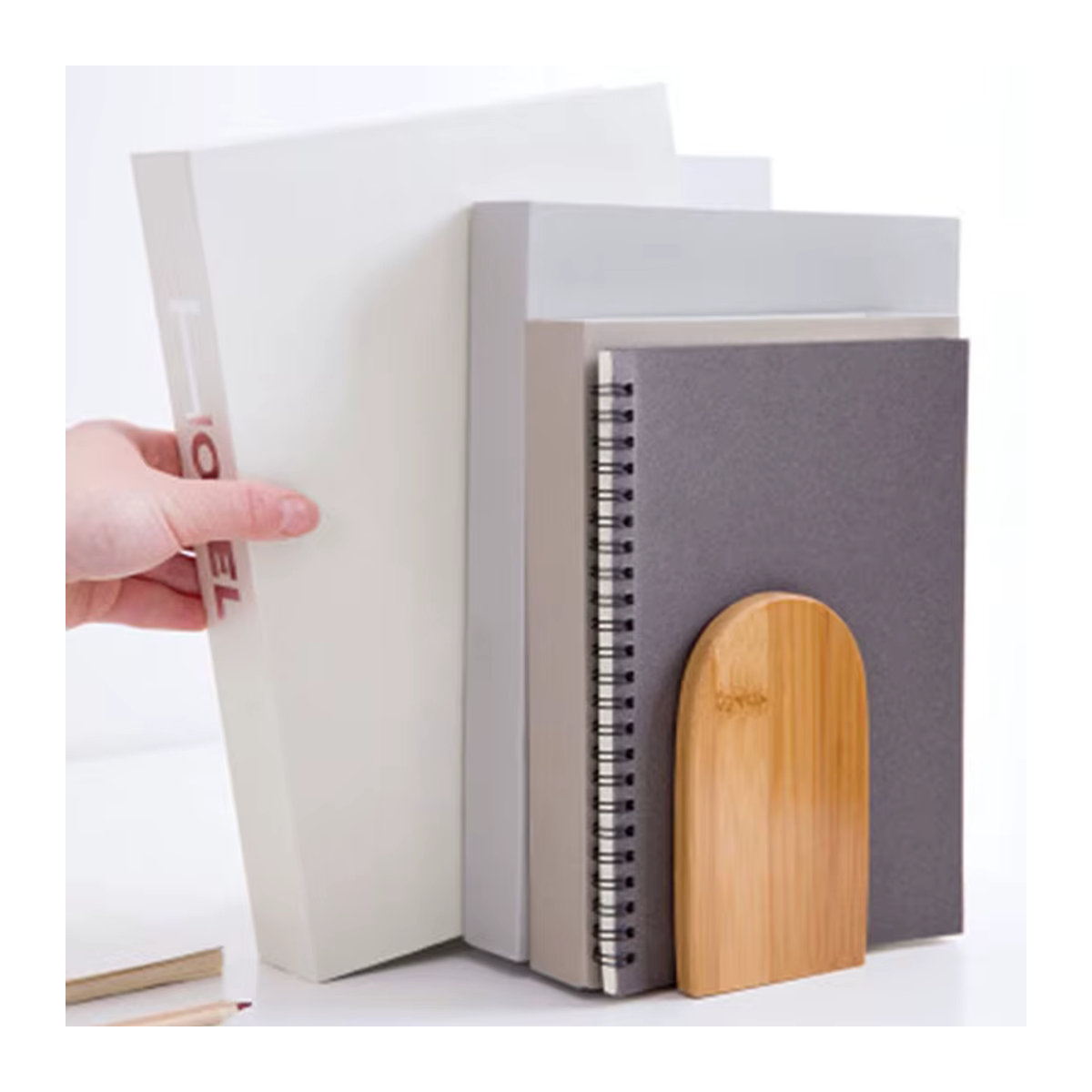 2 Stück Natur Bambus Desktop Organizer Buchstützen in Braun - Bild 5