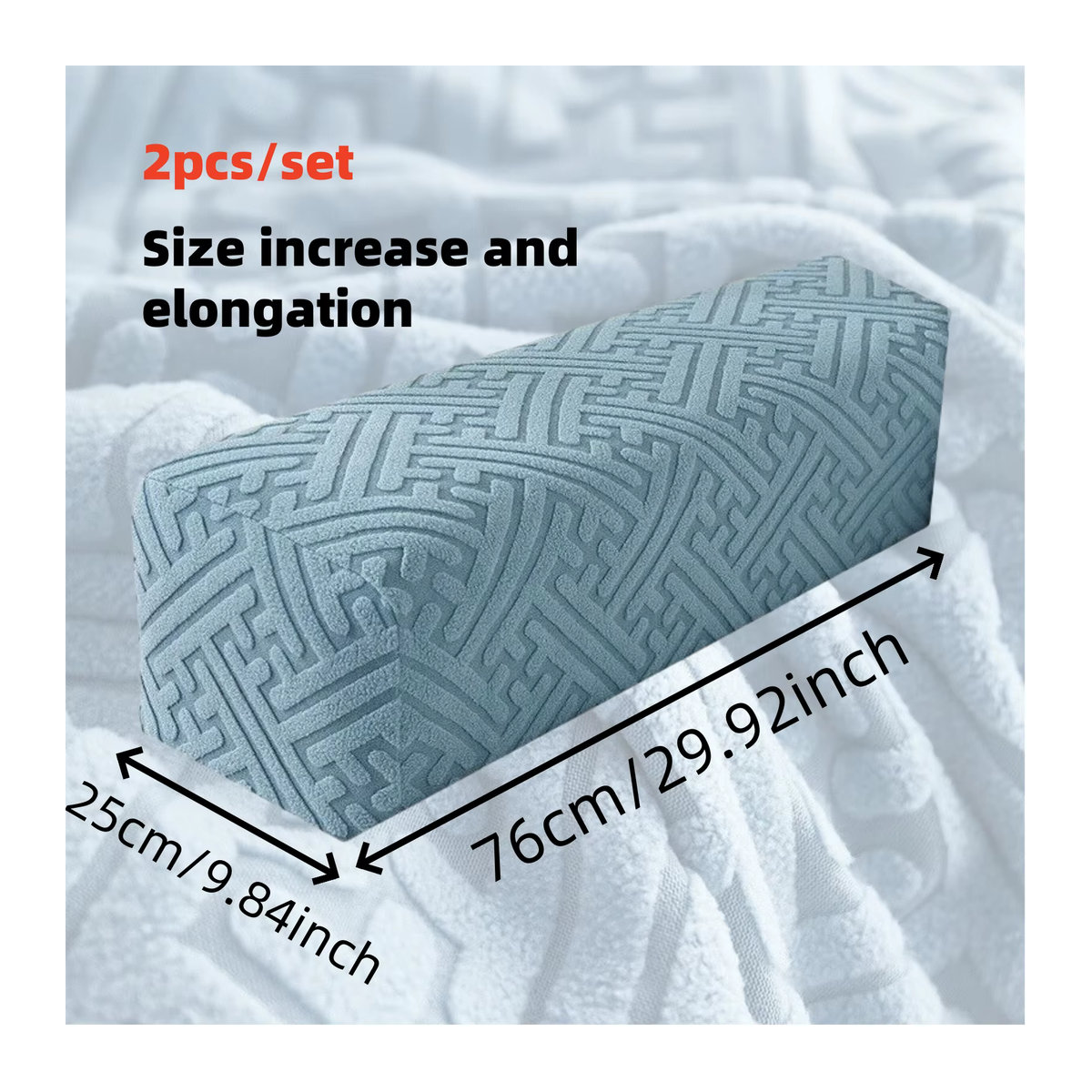 2 Stück rutschfeste Jacquard Armlehnenbezüge für Sofa und Stuhl, dehnbare Stretch-Passform, B/T: 76 x 25 cm, Weiß und Blau - Bild 2