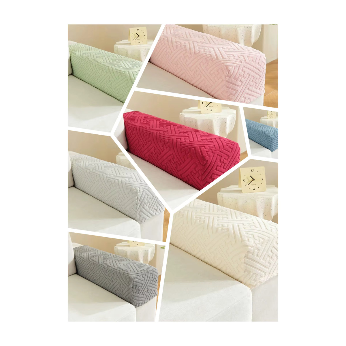 2 Stück rutschfeste Jacquard Armlehnenbezüge für Sofa und Stuhl, dehnbare Stretch-Passform, B/T: 76 x 25 cm, Weiß und Blau - Bild 4