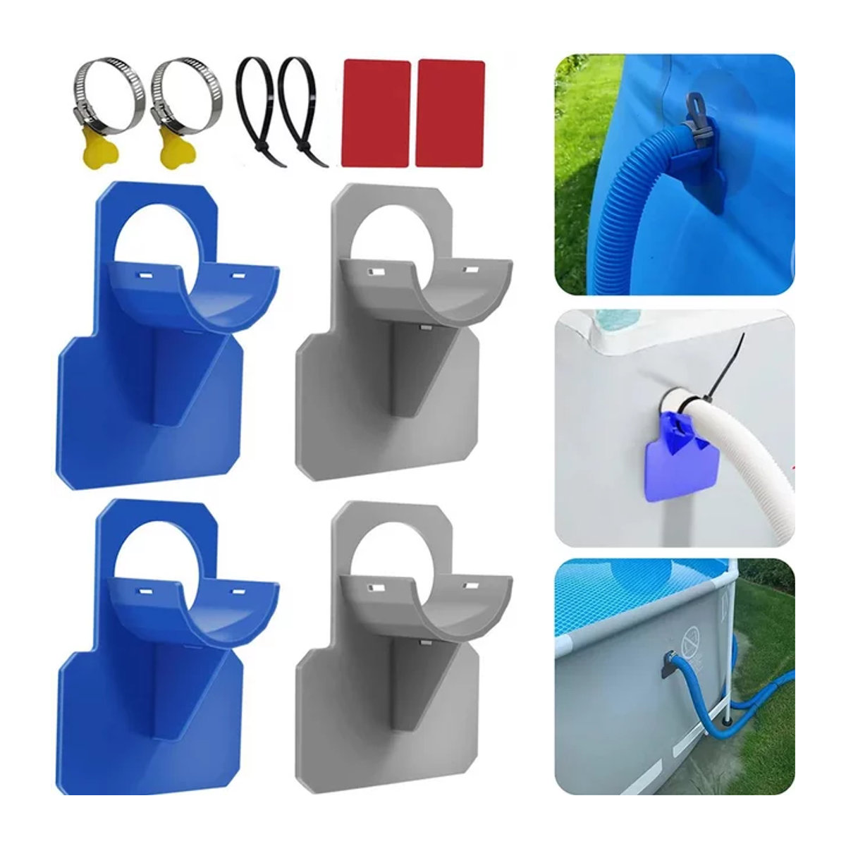 2 Stück Schwimmbad-Rohrhalterungen für Intex Aufstellpools aus Kunststoff, 30-38mm Schlauchauslass-Halterung mit Kabelbinder-Klemme - Bild 1
