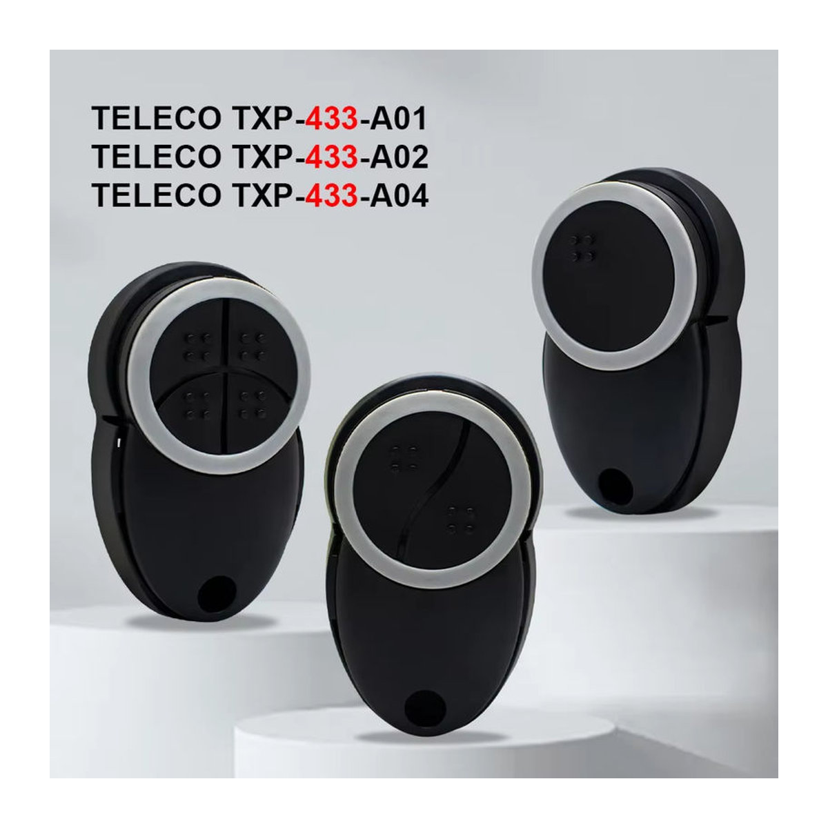 2 Stück TELECO TXP-433-A02 Garagentor-Fernbedienung in Schwarz, kompatibel mit TELECO TXP-433-A01 und TXP-433-A04, 433,92 MHz Tor-Schlüsselanhänger - Bild 2