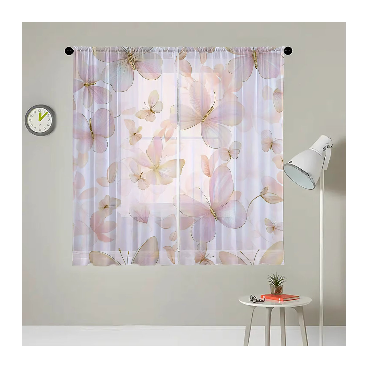 2 Stück Textil-Fenstergitter mit digitalem floralem Blumendruck in Mehrfarbig, Hängende Dekoration für dein Wohnzimmer, Rechteckig, Höhe: 160 cm, Breite: 132 cm - Bild 2