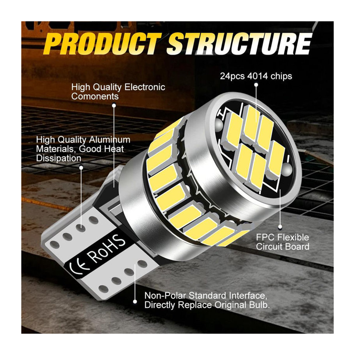 2 Stück W5W T10 LED-Lampen Canbus 4014 24SMD für Auto Innenraum Deckenleuchte Leseleuchte und Kennzeichenleuchte in Kaltweiß 6000K - Bild 3
