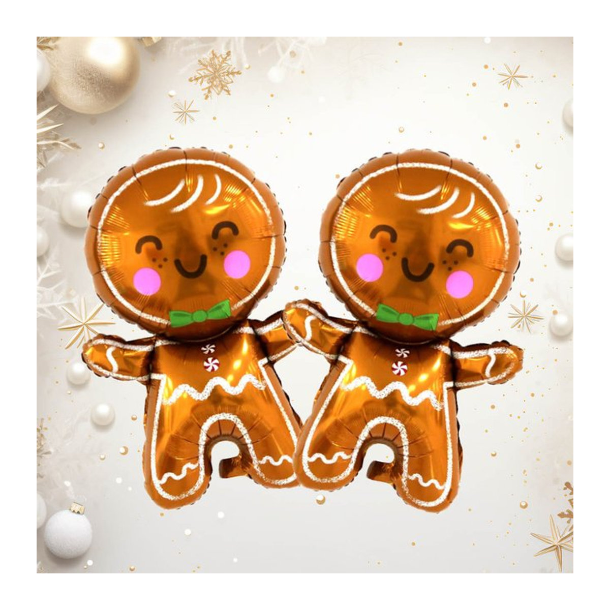 2 Stück Weihnachts-Lebkuchenmann-Folienballons aus Kunststoff in Braun für deine Weihnachtsdekoration - Bild 1
