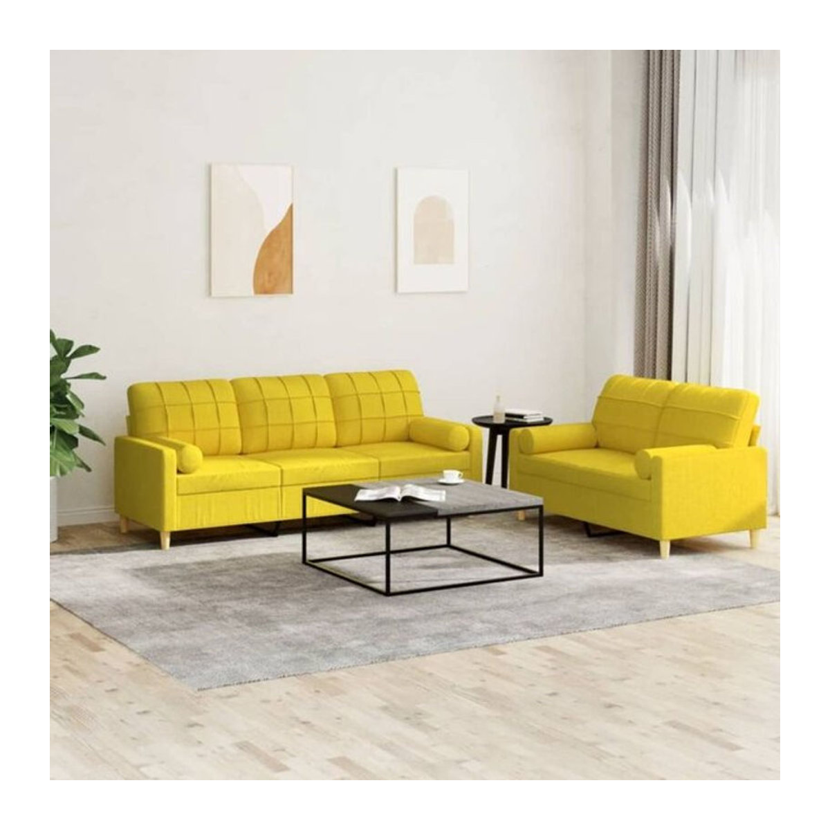 2-teilige Ecksofa-Garnitur mit Kissen in Gelb aus Stoff und Metall von vidaxl - Bild 1