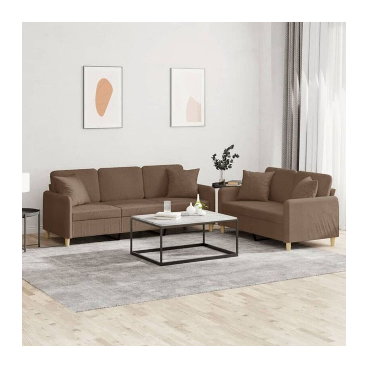 2-teilige moderne Sofagarnitur mit Kissen von vidaxl in Braun aus Stoff und Polyester - Bild 1
