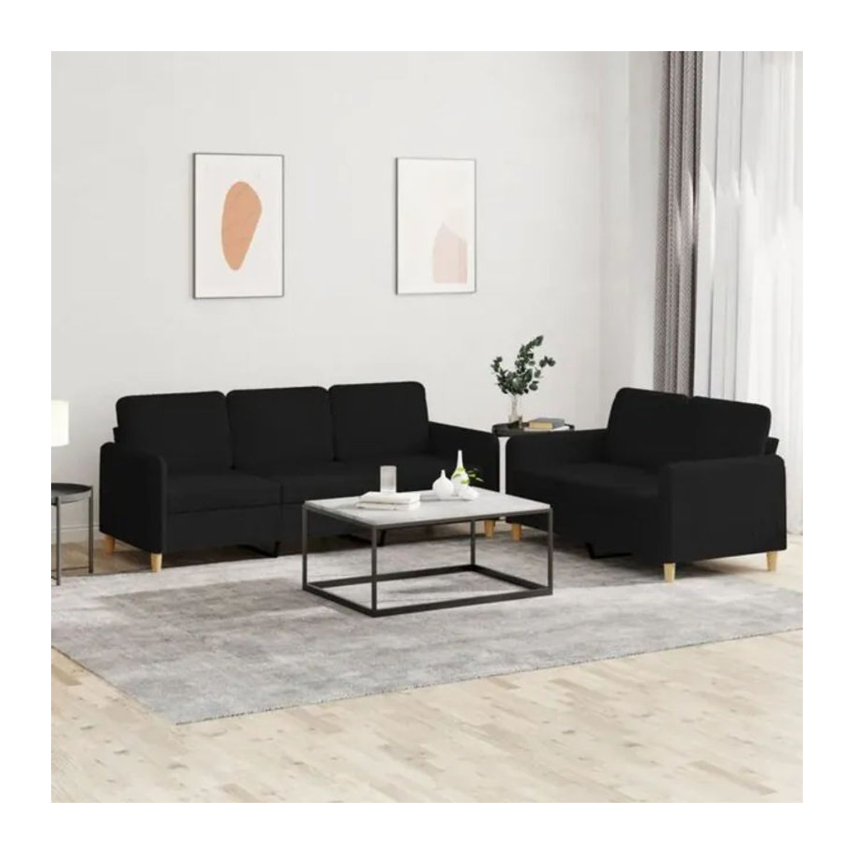 2-teilige moderne Sofagarnitur mit Kissen von vidaxl in Schwarz aus Stoff und Metall - Bild 1