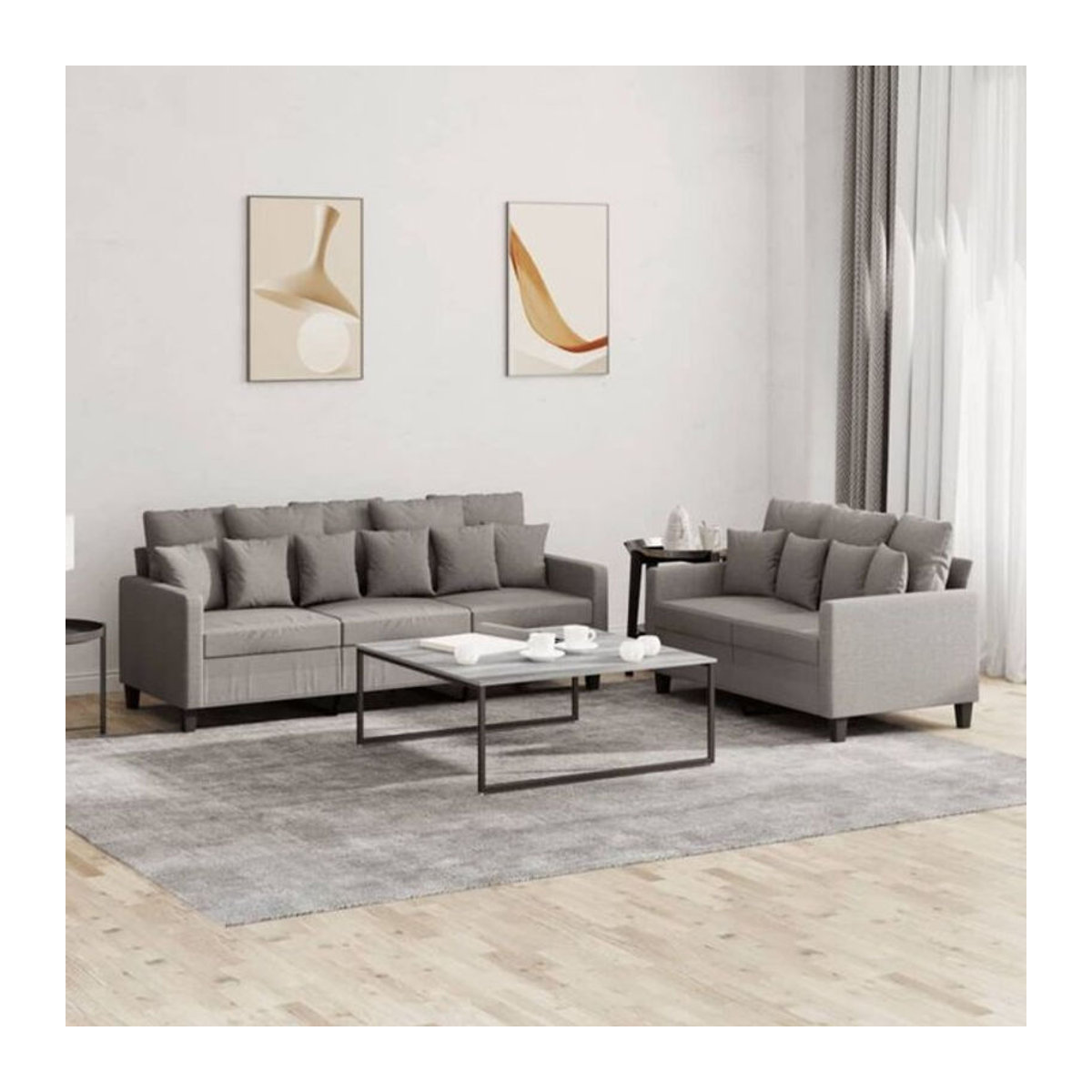 2-teilige moderne Sofagarnitur mit Kissen von vidaxl in Taupe meliert aus Stoff und Metall - Bild 1