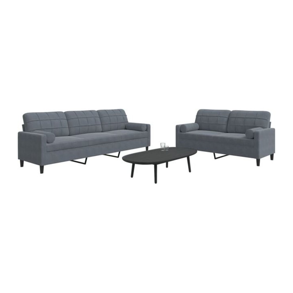 2-teilige moderne Sofagarnitur von vidaxl aus Samt in Anthrazit mit Kissen und Nackenrollen - Bild 1