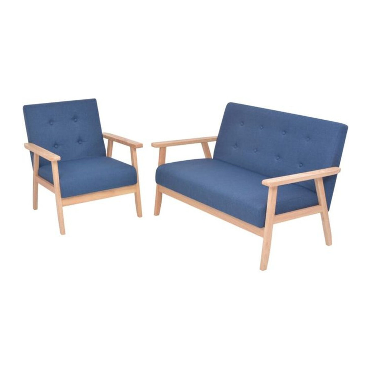 2-teilige Sofagarnitur im skandinavischen Retro-Stil von vidaxl aus blauem Stoff - Bild 1