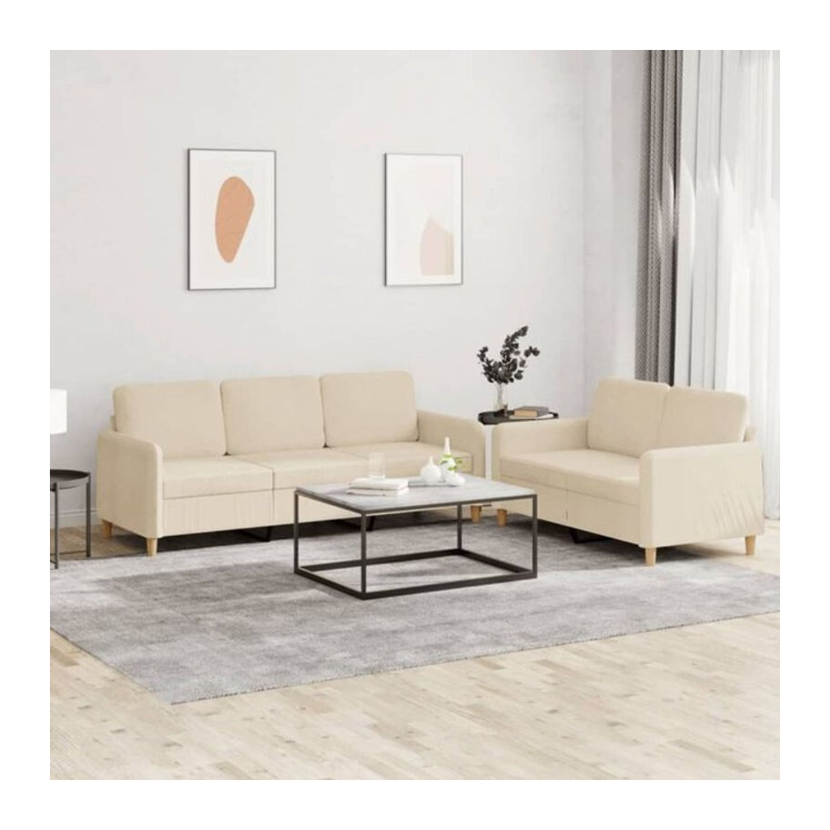 2-teilige Sofagarnitur VidaXL in Beige aus Stoff und Metall mit Kissen im modernen Design - Bild 1
