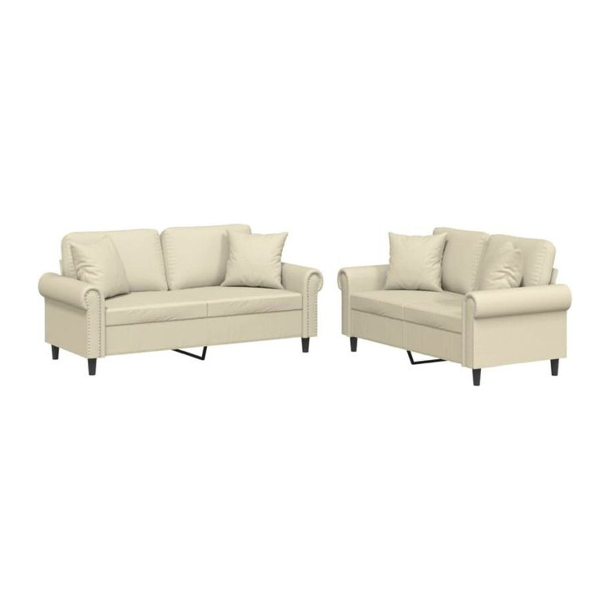 2-teilige Sofagarnitur von vidaxl in Beige aus Kunstleder mit Metallgestell und Kissen - Bild 1