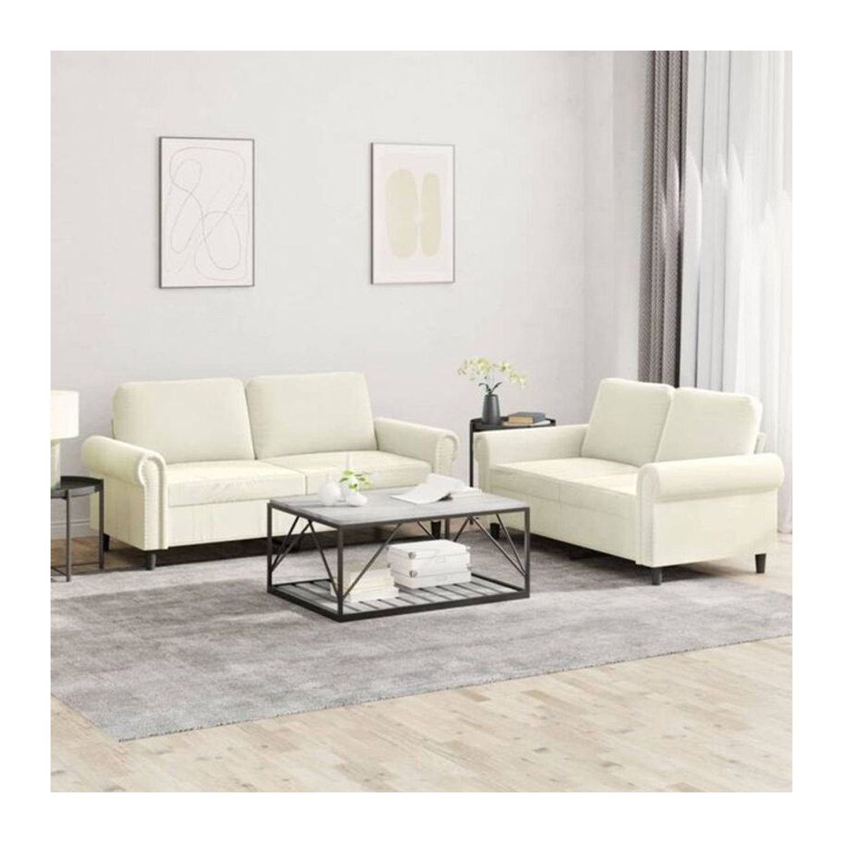 2-teilige Sofagarnitur von Vidaxl in Beige aus Samt mit Kissen im modernen Design - Bild 1