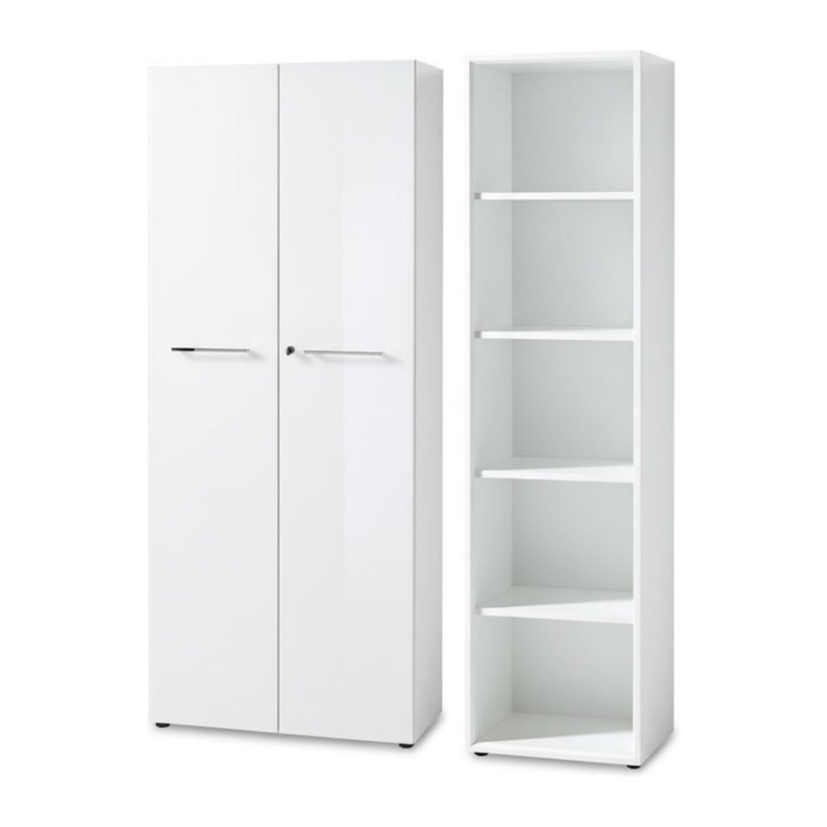 2-teiliges Aktenschrank Set MUENCHEN von Kadima Design in Weiß mit Glasfront und 5 Ordnerhöhen - Bild 1
