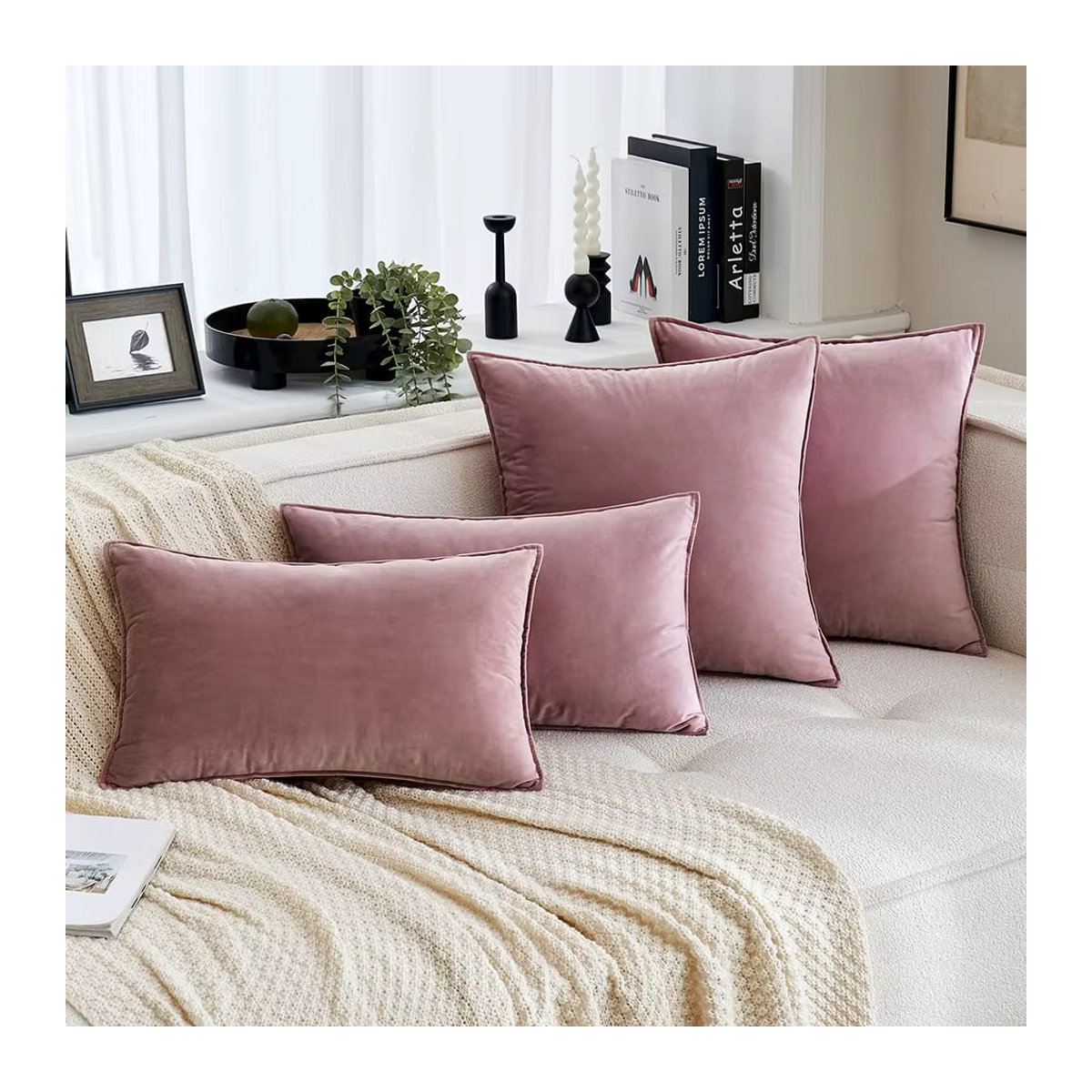 2-teiliges Set inyahome Samt-Kissenbezüge in Mauve und Rosa für Sofa und Schlafzimmer B/H: 30 x 50 cm, 45 x 45 cm, 50 x 50 cm, 60 x 60 cm - Bild 2