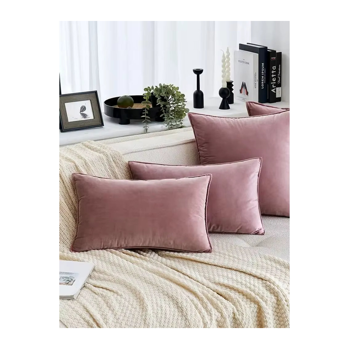 2-teiliges Set inyahome Samt-Kissenbezüge in Mauve und Rosa für Sofa und Schlafzimmer B/H: 30 x 50 cm, 45 x 45 cm, 50 x 50 cm, 60 x 60 cm - Bild 5