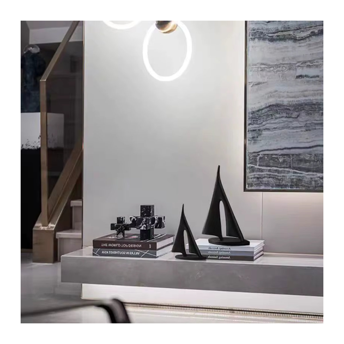 2-teiliges Set Segelboot-Dekorationen aus Kunstharz in Schwarz für dein Wohnzimmer und Schlafzimmer - Bild 2