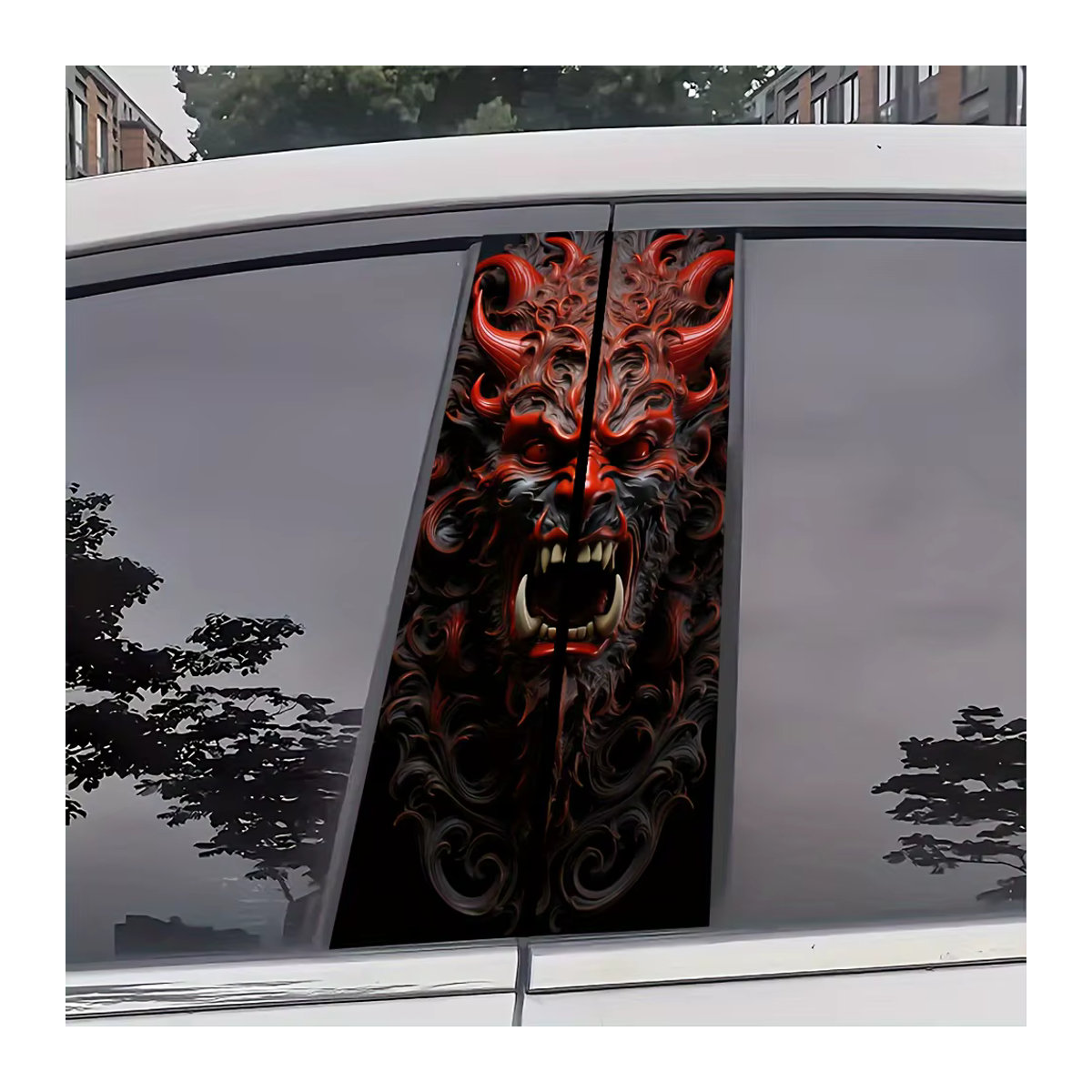 2-teiliges Set selbstklebende Auto-B-Säulen-Aufkleber mit Dämonen- und Tyrannosaurus Rex Motiv in Rot aus Kunststoff mit mattem Finish - Bild 5