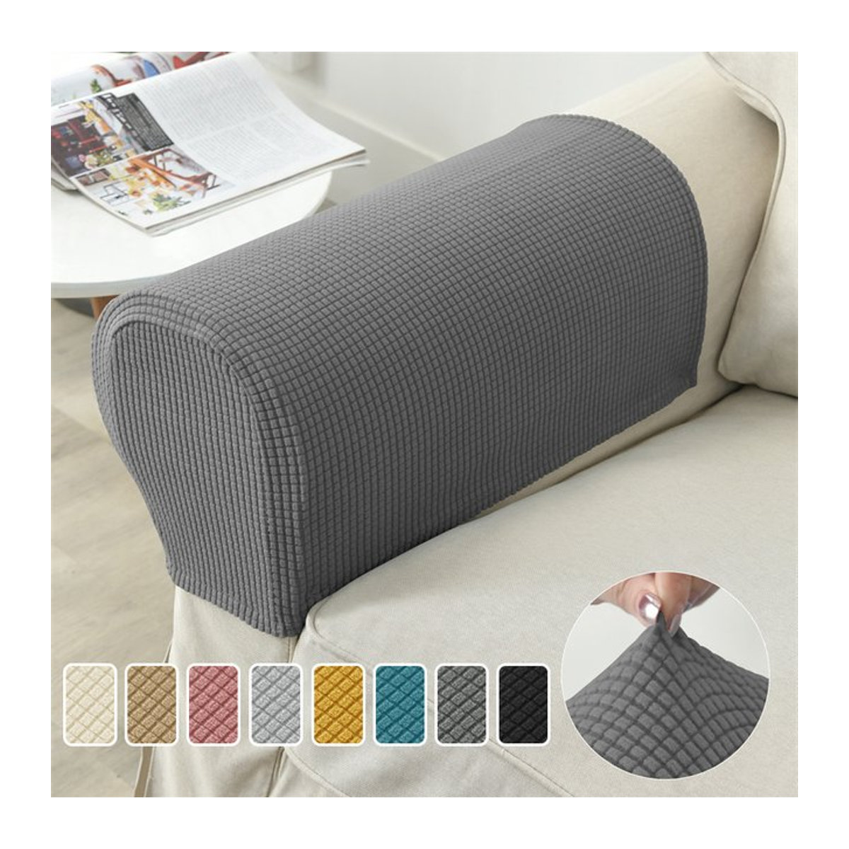 2-teiliges Set WANERQU Stretch-Sofa-Armlehnenbezüge aus Polar Fleece in Grau zum Schutz deiner Couch und Sessel - Bild 1