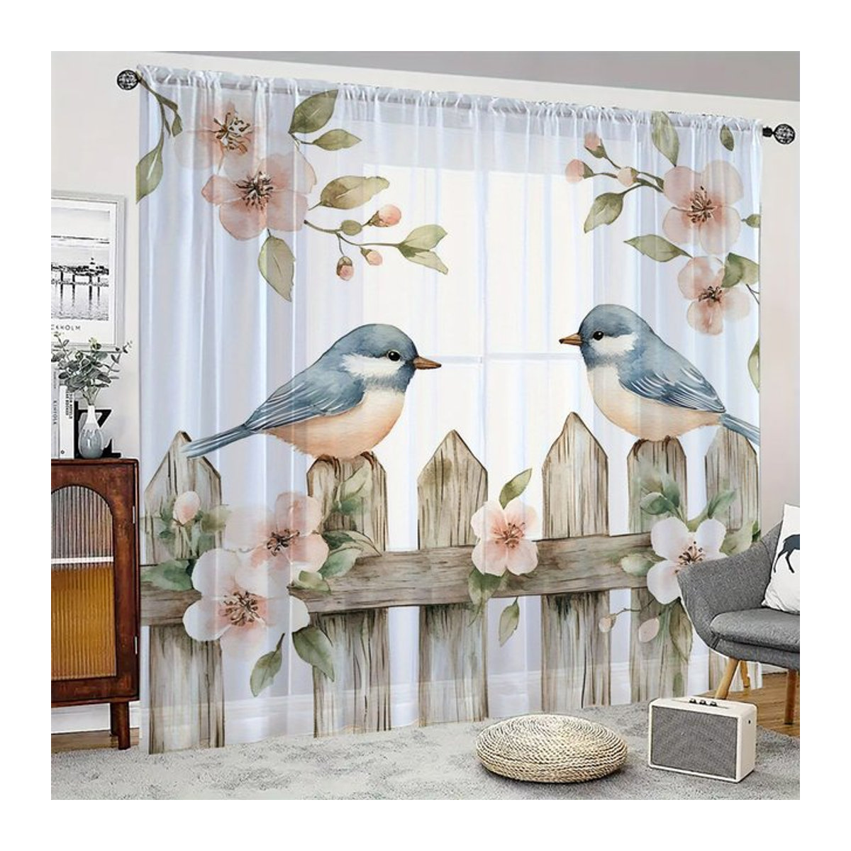 2-teiliges transparentes Fensterschutz-Set mit HD-Digital-Pflanzen- und Vogelprint in Mehrfarbig - Bild 1