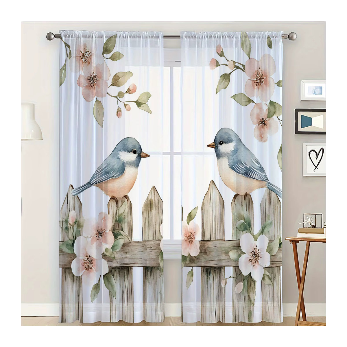 2-teiliges transparentes Fensterschutz-Set mit HD-Digital-Pflanzen- und Vogelprint in Mehrfarbig - Bild 2