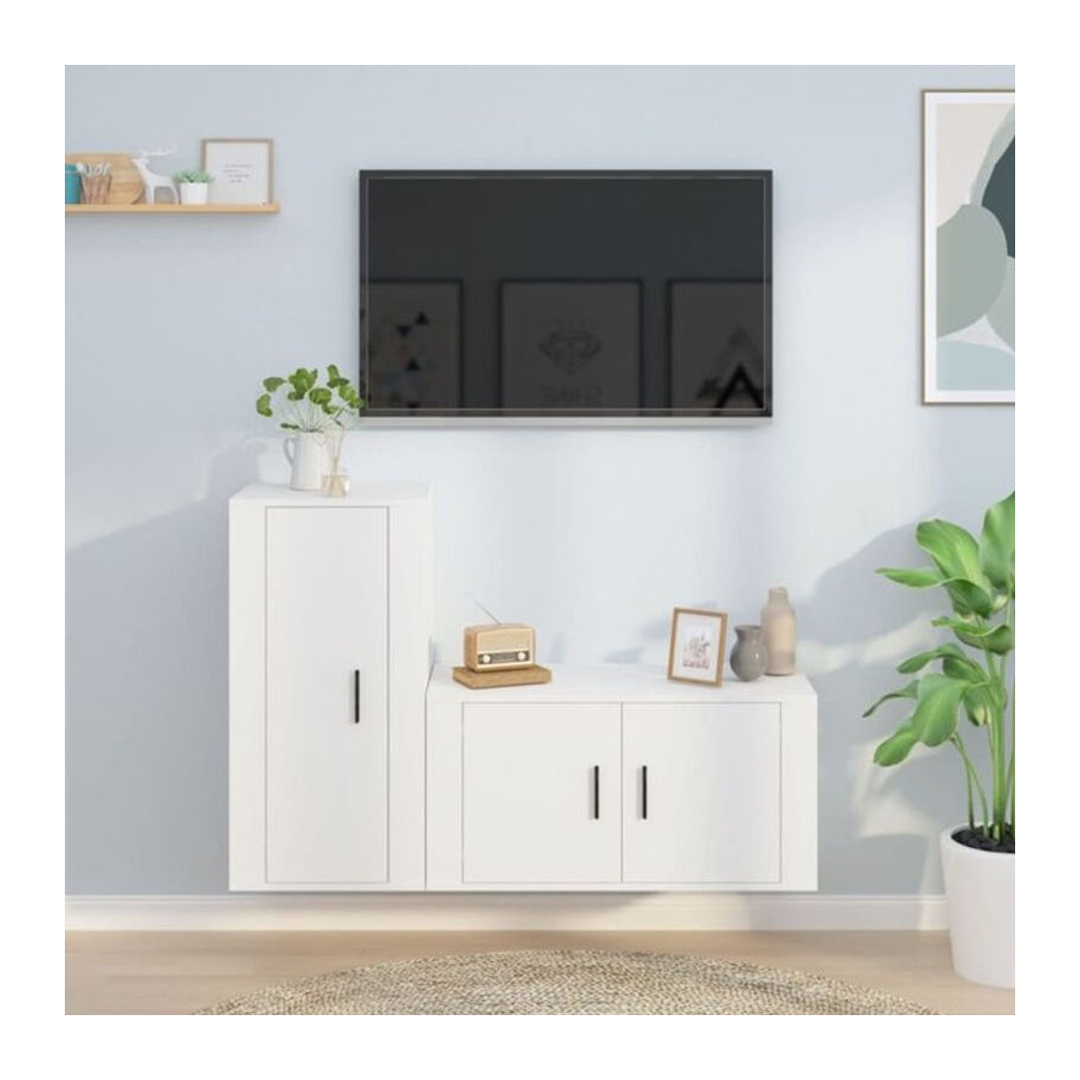 2-teiliges TV-Schrank-Set vidaxl in Weiß aus Holzwerkstoff im klassischen und minimalistischen Design - Bild 1
