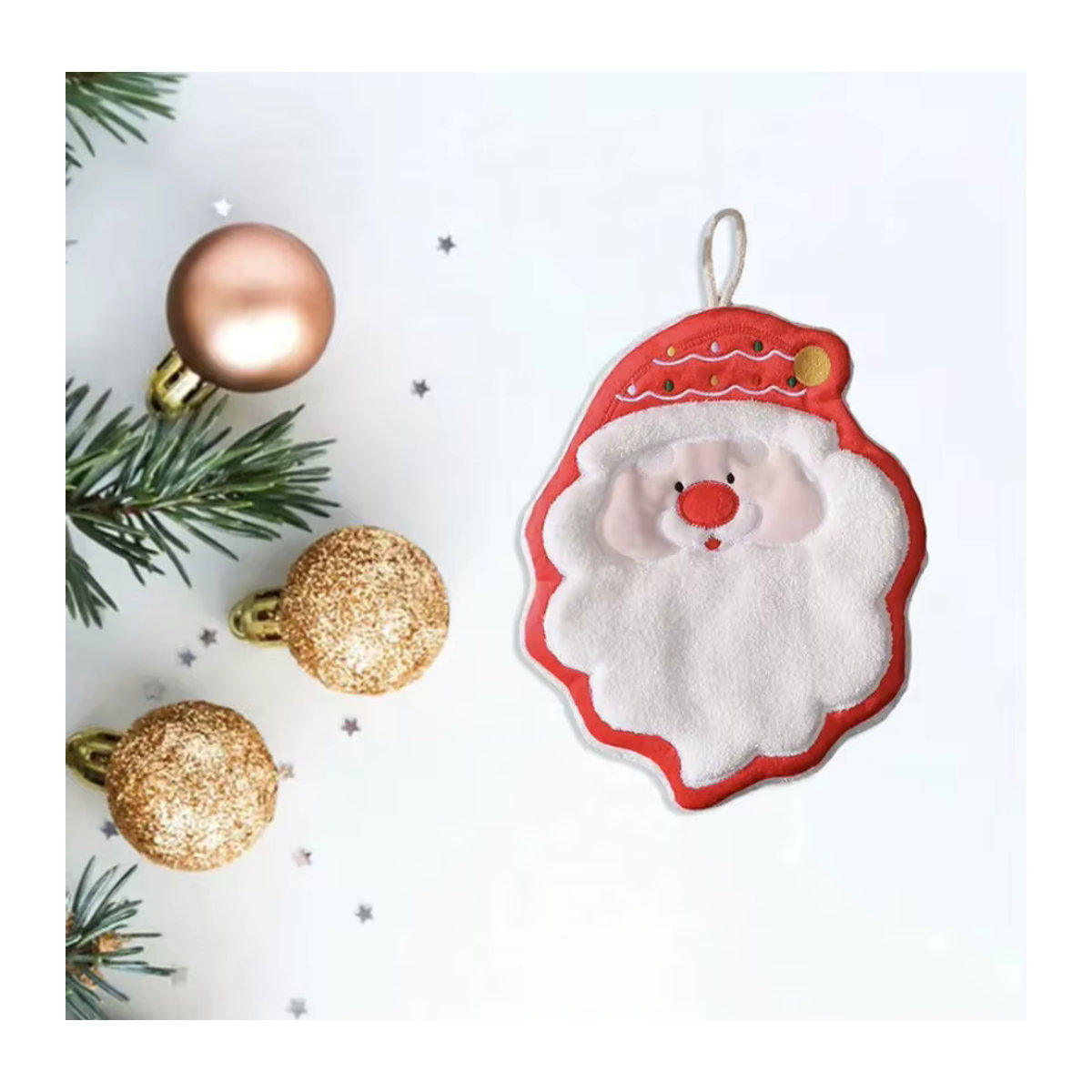 2-teiliges Weihnachtshandtuch-Set aus saugfähigem Frottier mit Weihnachtsmann- und Baumdesign in Mehrfarbig - Bild 2