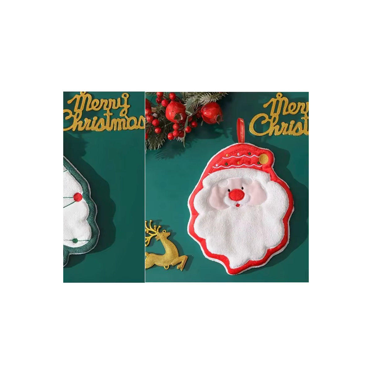 2-teiliges Weihnachtshandtuch-Set aus saugfähigem Frottier mit Weihnachtsmann- und Baumdesign in Mehrfarbig - Bild 5