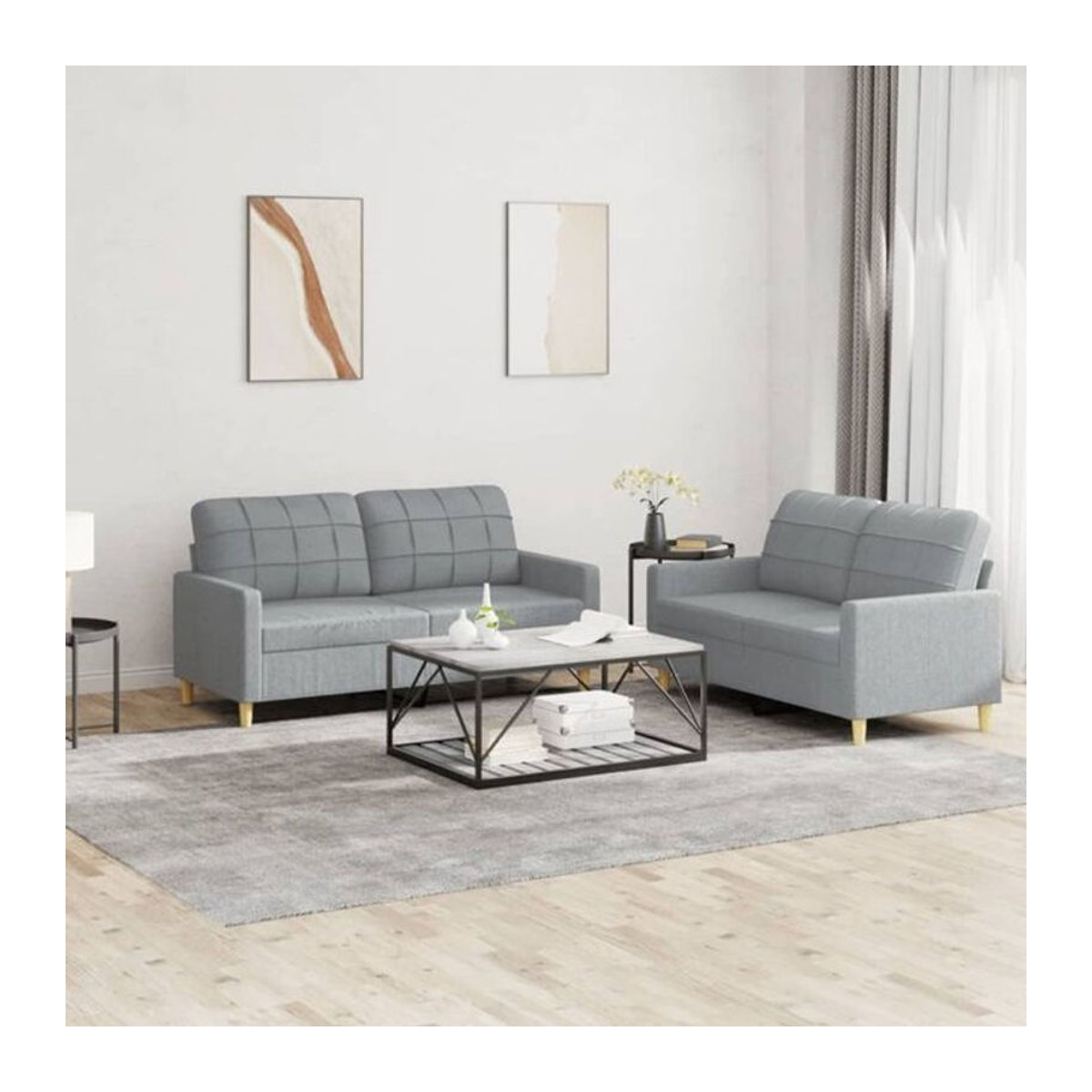 2-tlg. moderne Sofagarnitur mit Kissen aus Stoff in Grau von vidaxl - Bild 1