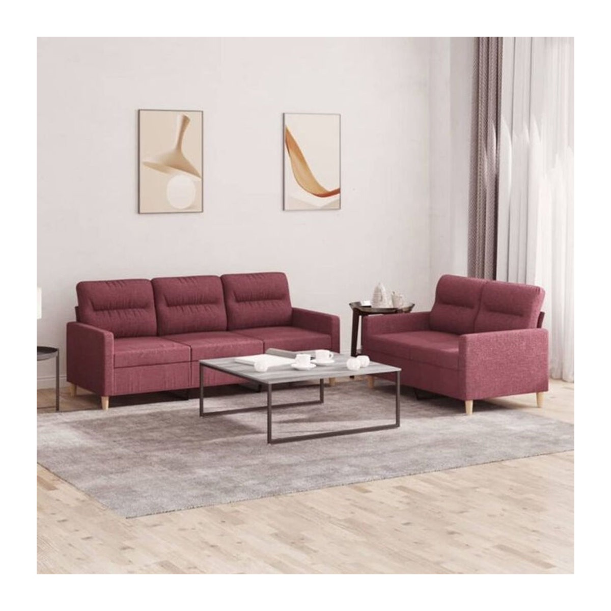 2-tlg. Schlafsofa-Garnitur Vidaxl in Rot aus Stoff mit Kissen im modernen Design - Bild 1
