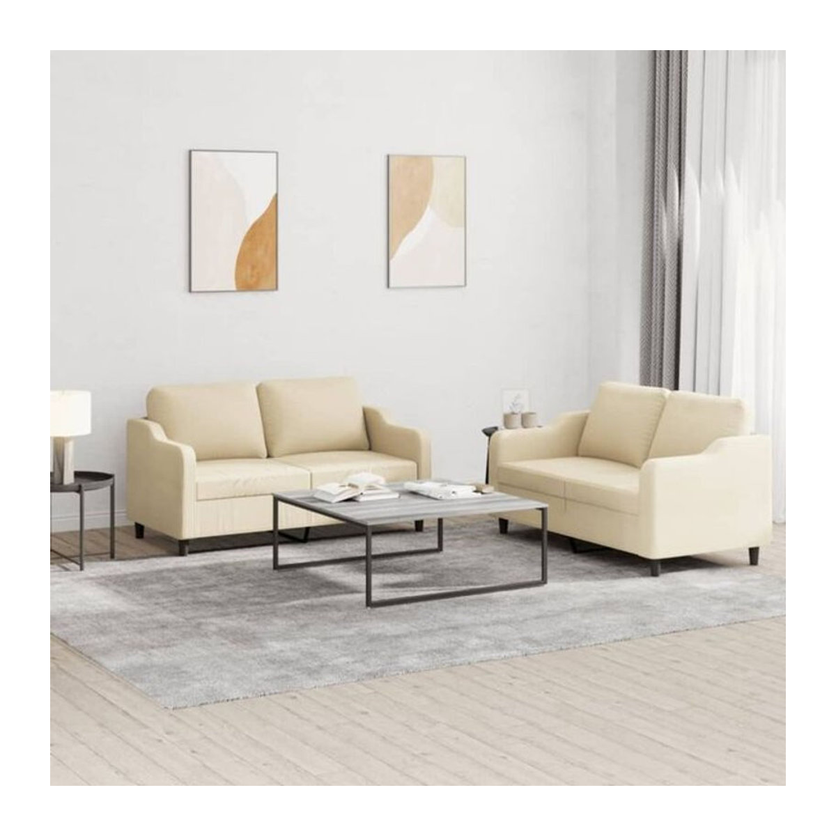 2-tlg. Sofagarnitur mit Kissen von vidaxl in Beige aus Stoff und Metall im modernen Design - Bild 1