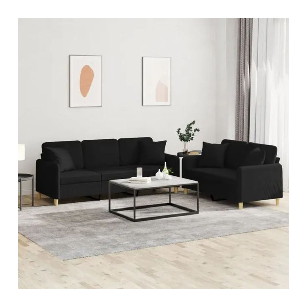 2-tlg. Sofagarnitur Modern aus Stoff und Metall in Schwarz von vidaxl - Bild 1
