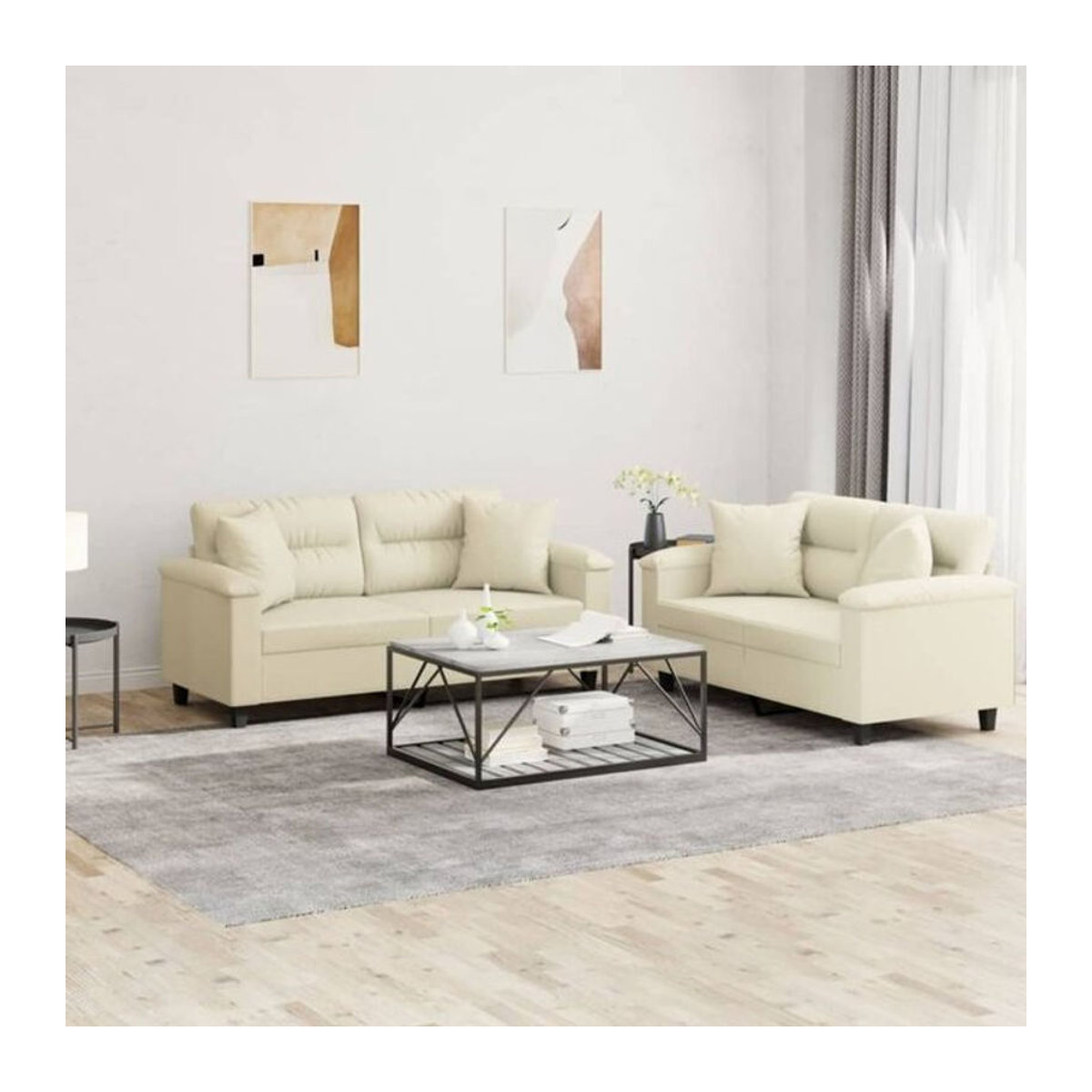 2-tlg. Sofagarnitur vidaxl in Beige aus Kunstleder mit Kissen im modernen Design - Bild 1