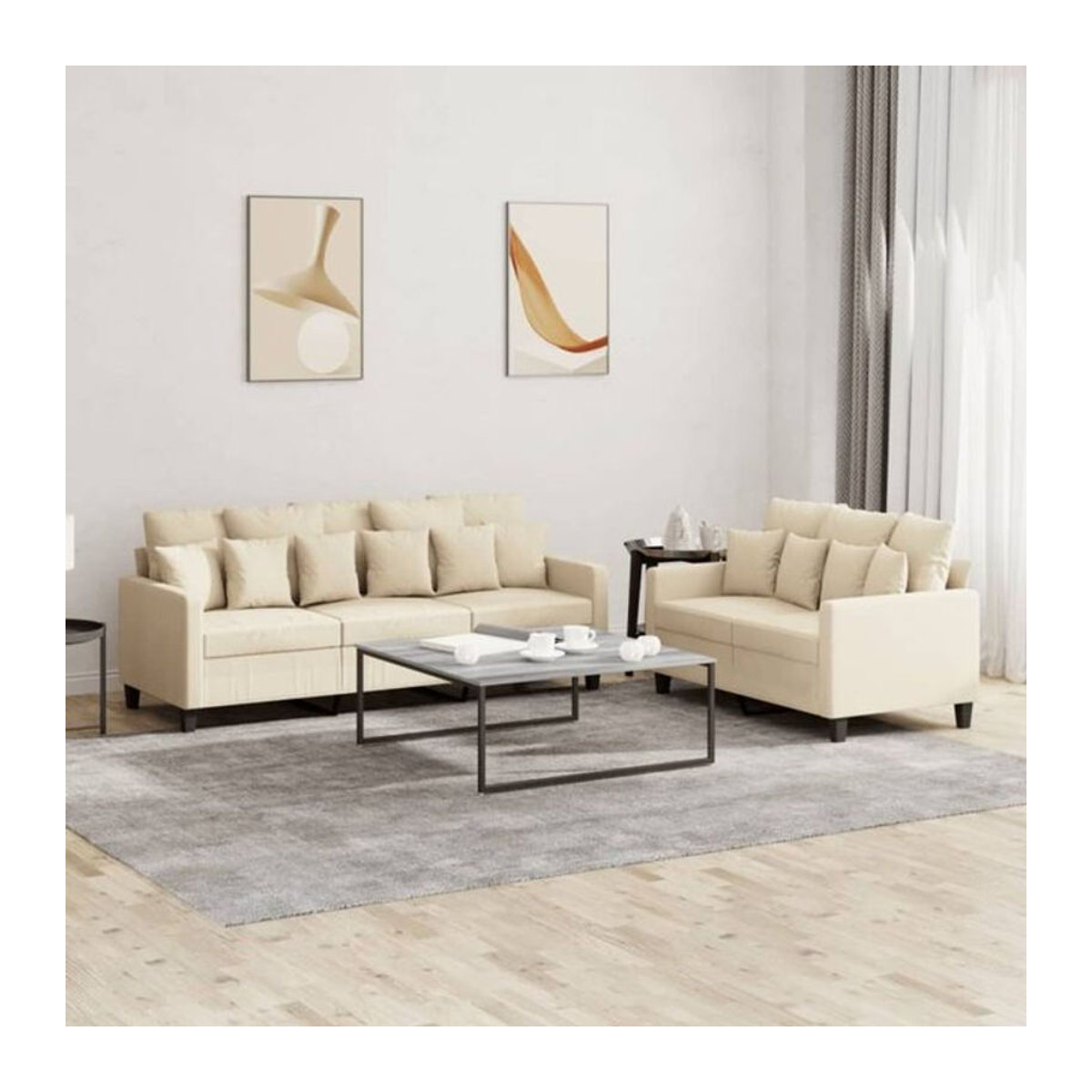 2-tlg. Sofagarnitur vidaxl in Beige aus Stoff mit Kissen im modernen Design - Bild 1